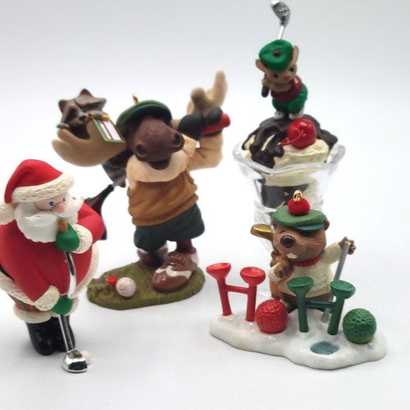 Hallmark Christmas Ornaments 4 Golfers Santa Moose Gopher Mouse 1999 2003  2005 - Picture 2 of 15